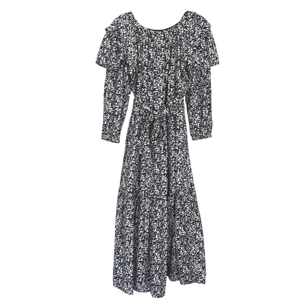 MIRTH Handmade Edition Maxi Dress Women's Small Navy Light‎ Gray Floral Tiered